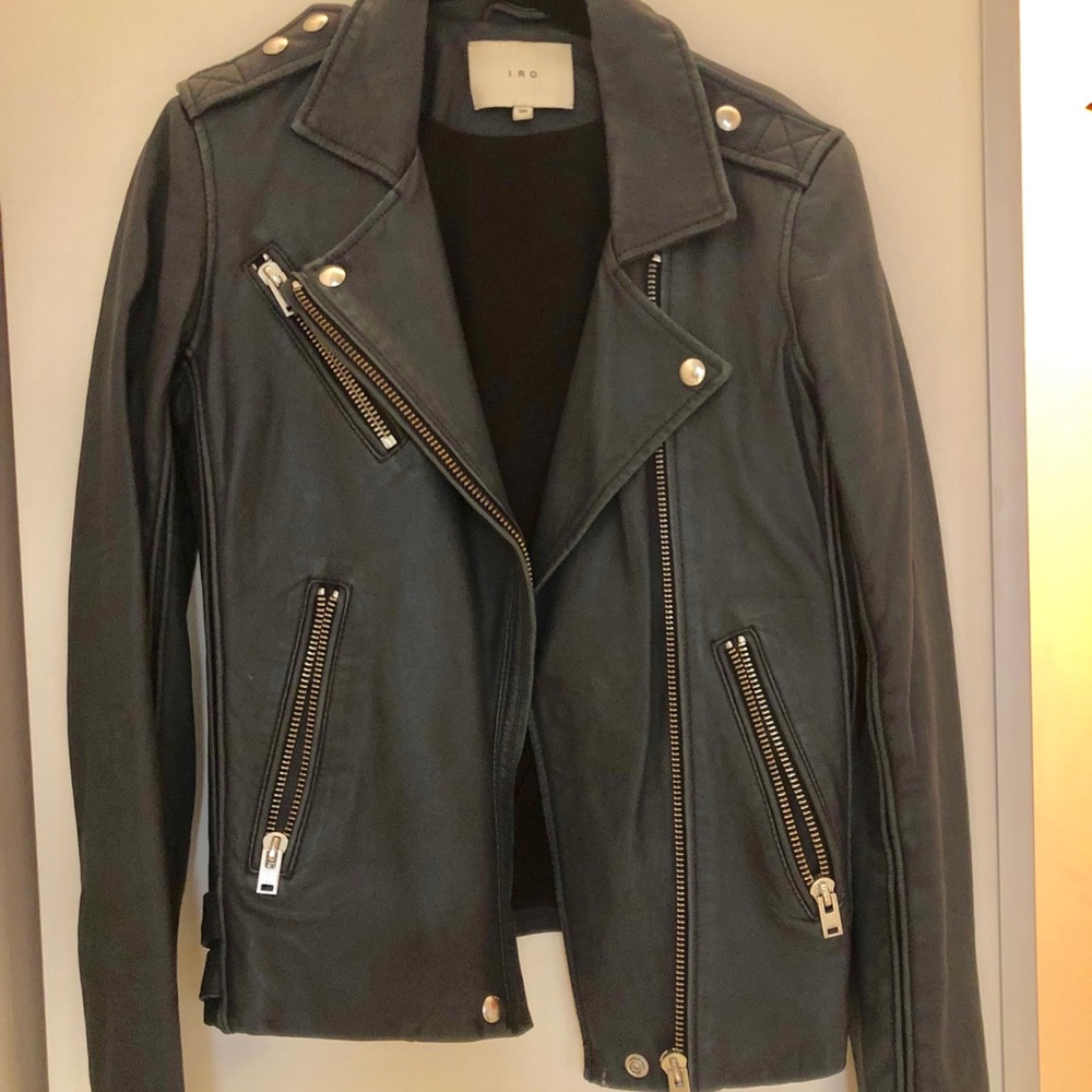 Iro Taro Dark Navy Leather Jacket Size US4/FR36
